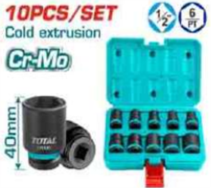 Thistd12101 Jgo. 10 pcs Dados de  Impacto 1/2" TOTAL