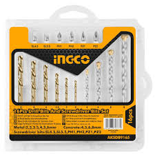 AKSDB9165 SET BROCAS CONCRETO / MET AL 16PIEZAS+6 PUNTAS INGCO