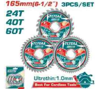 TAC236165 Jgo x3pcs Disco para Madera 6 1/2"TOTAL