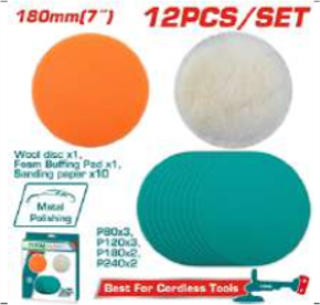 TAC18012 Jgo x12pcs de Base, lijas y mota para pulidora TOTAL