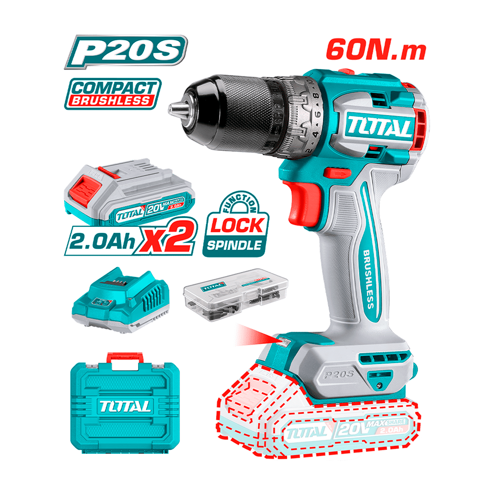 [TDLI20602] TDLI20602 Atornillador BRUSHLESS 60N.m. 20V c/ Chuck Metálico 13mm TOTAL