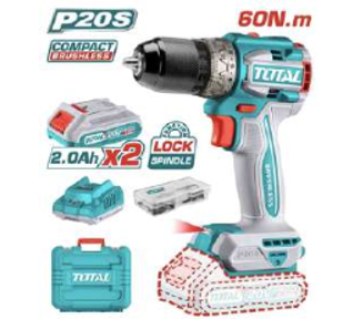 TDLI20602 Atornillador BRUSHLESS 60N.m. 20V c/ Chuck Metálico 13mm TOTAL
