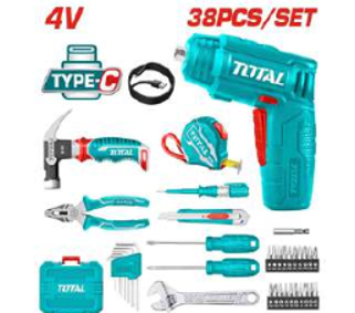 THKTHP10386 Atornillador 4v en maleta y 38 herramientasTOTAL