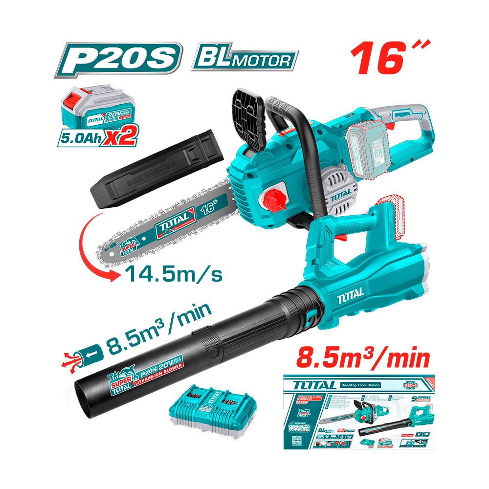 [TGSLI401682] TGSLI401682 Motosierra 16" 40V, con 2 batería y cargador doble TOTAL
