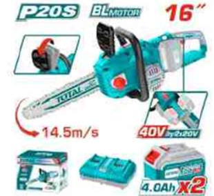 TGSLI401682 Motosierra 16" 40V, con 2 batería y cargador doble TOTAL