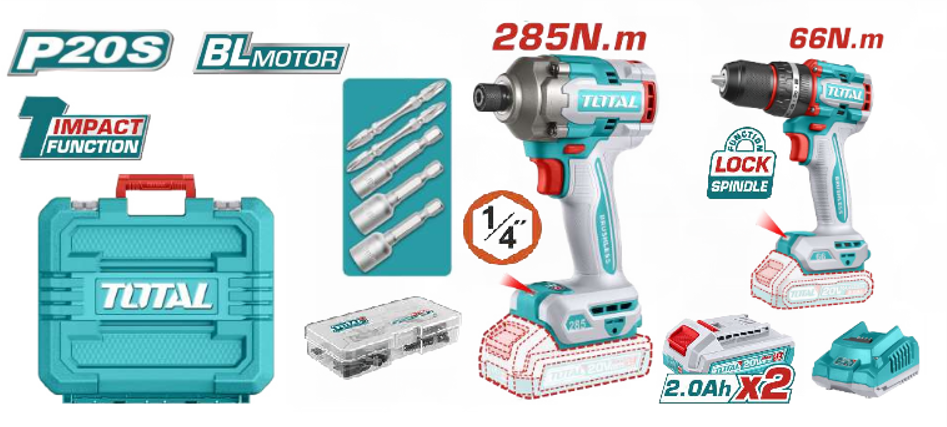 TCKLI20277 Combo Atornillador CON PERCUTORy Atornillador de Impacto 20v en MALETATOTAL