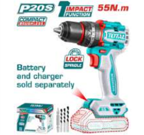 TIDLI205581 Taladro Atornillador BRUSHLESS 55N.m. 20V c/ Chuck Metálico 13mm SOLO CABEZALTOTAL