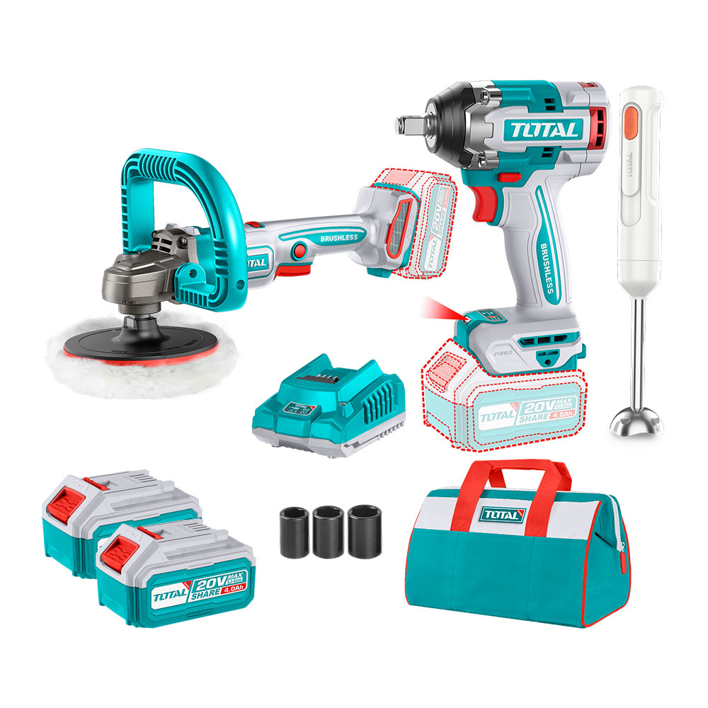 [TOSLI240686] TOSLI240686 Mega Combo Llave de Impacto 1/2" 500N.m. + Pulidora 20V TOTAL