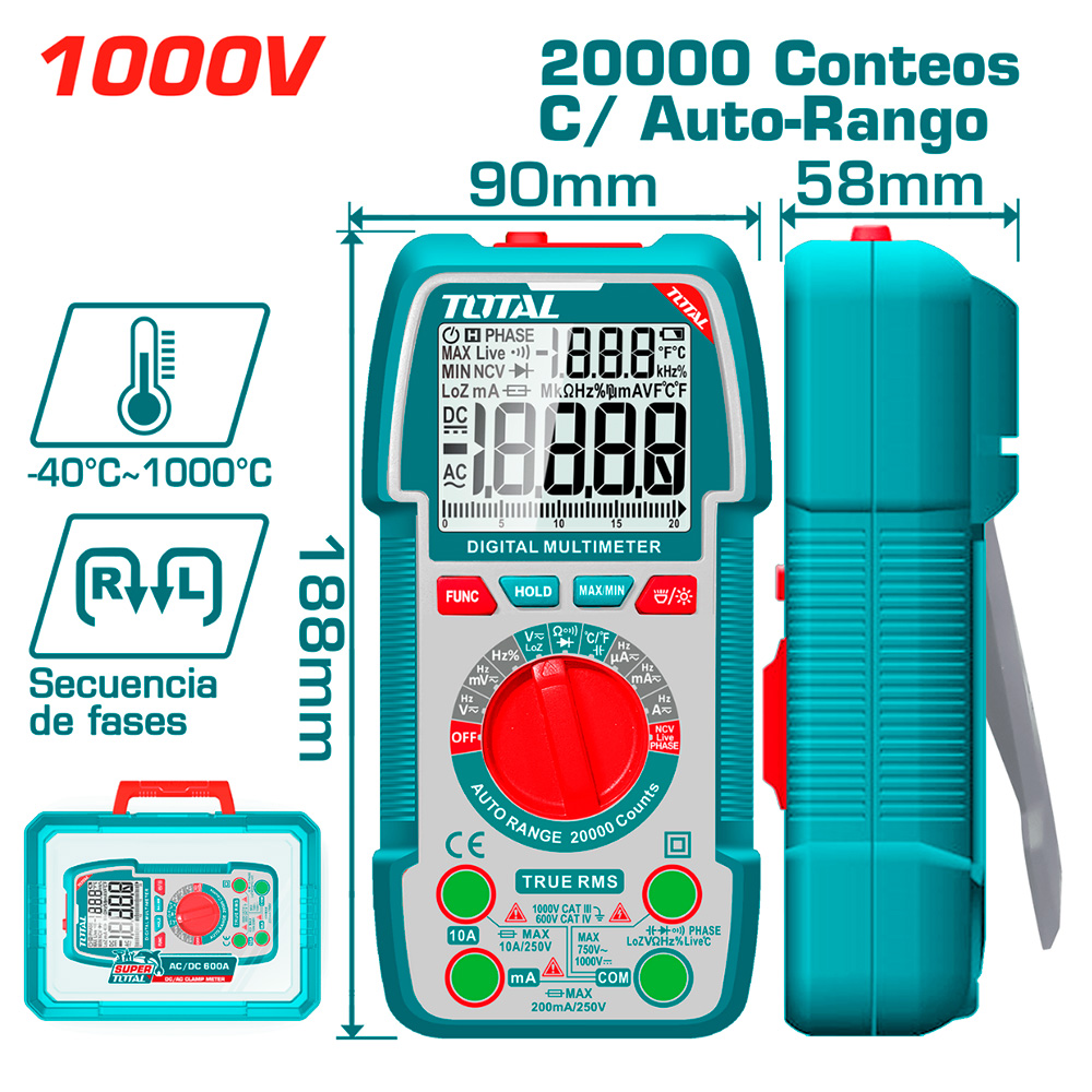 [TMT5410003] TMT5410003 Multitester True RMS 1000V 20000 cuentas con maleta TOTAL